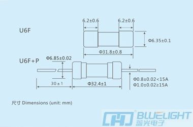 U6F系列/Φ6.35X32玻璃管快断保险丝(图3)